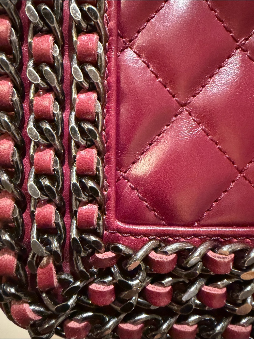 CHANEL Burgundy Chain Around Quilted Calfskin Maxi Le Boy Bag Ruthenium Purse CC - Picture 13 of 16